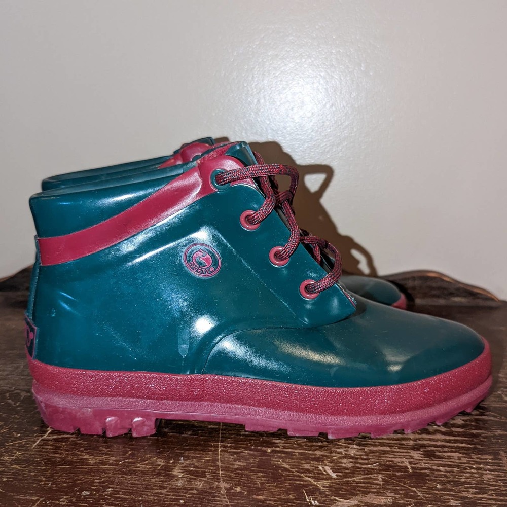 Vintage Sporto Thermolite Green Red original Duck Boots Women Size 8 Rain